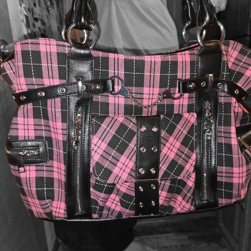 ♡KILLSTAR "Lost Queen" Pink and Black Plaid Women's Purse